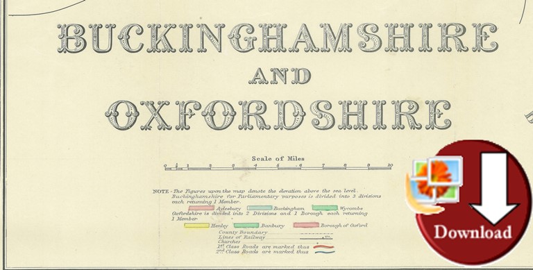 Map of Berkshire, Buckinghamshire & Oxfordshire 1935 (Digital Download)