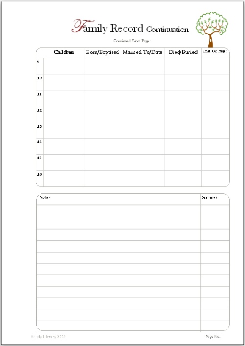 Free Family Record Page (Free Download)